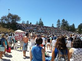 6000 protest the shark cull on Cottesloe beach, WA.
